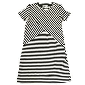 Mango Midi Dress Casual Black White Knit Stripe Short Sleeve Crewneck Women's XS